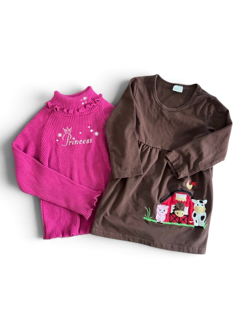 KIDS BUNDLE SET 2 DISNEY SWEATER PINK TURTLENECK BARNYARD ANIMAL DRESS GIRLS SM
